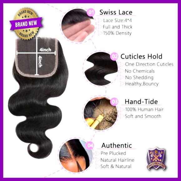 Brazilian Virgin Human Hair Bundles 20 22 24+18 Inch Body Wave with 4x4 Closure main image 3